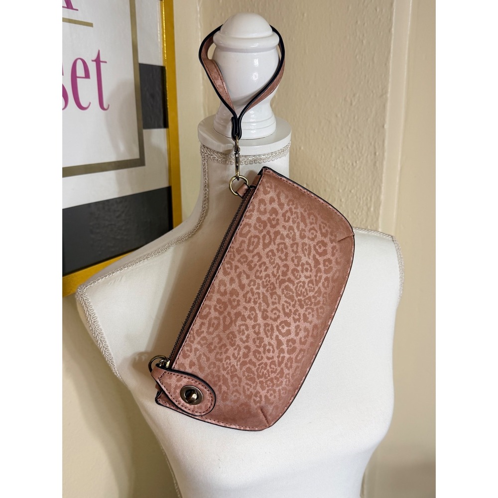 Rose Gold Leopard Print‎ Satin Wristlet Pouch Bag Organiser Animal Print
